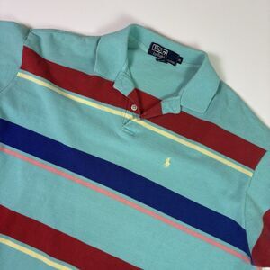 Vintage Polo Ralph Lauren Men's XL Aqua Stripe Preppy Polo Shirt Made in USA